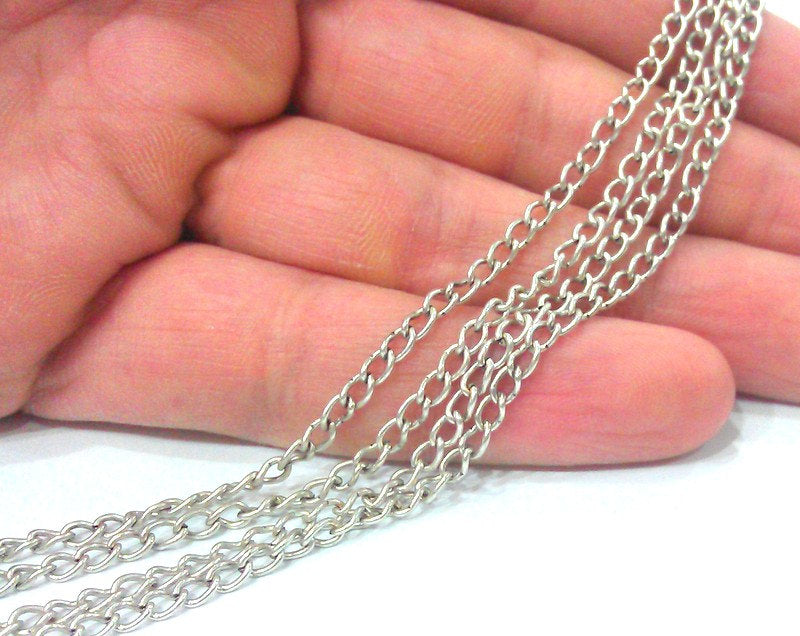 Silver Curb Chain Antique Silver Plated Chain  1 Meter - 3.3 Feet  (4x3 mm)  G16957