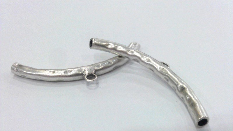 2 Pcs Antique Silver Plated Brass Tube Pendant with  one Loop Setting ,Findings G13766