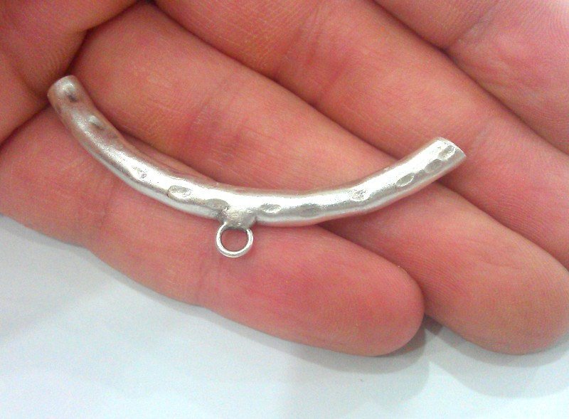 2 Pcs Antique Silver Plated Brass Tube Pendant with  one Loop Setting ,Findings G13766
