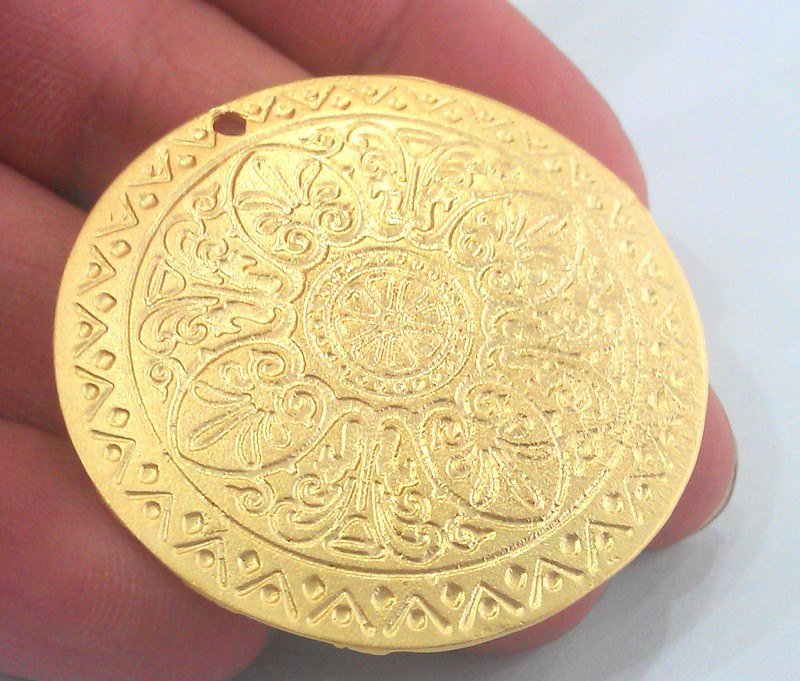 Gold Pendant Gold Plated  Metal Medallion  Pendant  46 mm G11585