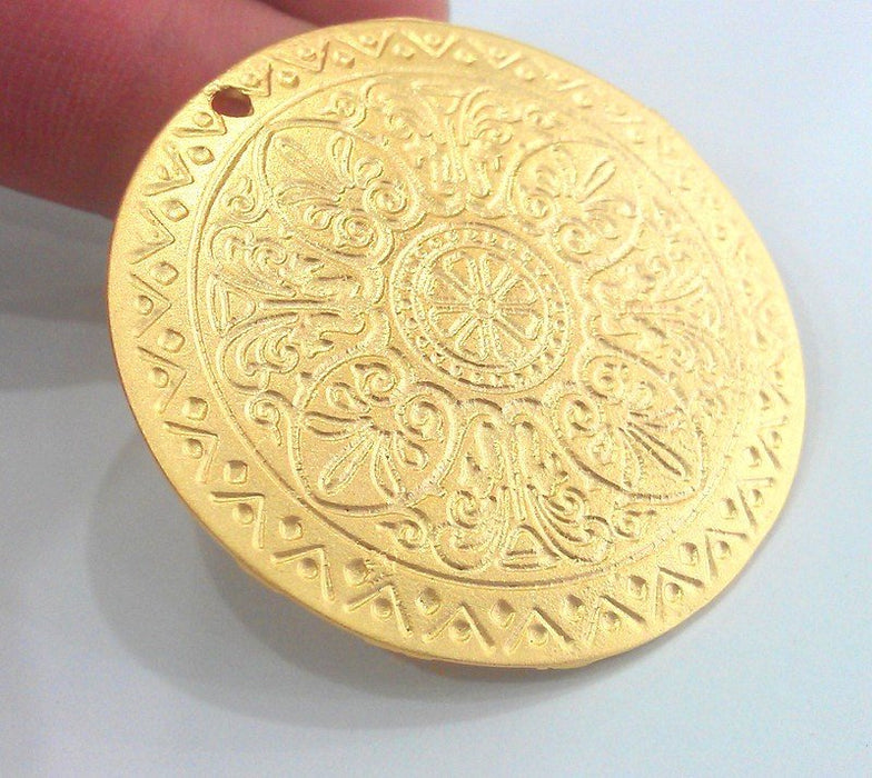 Gold Pendant Gold Plated  Metal Medallion  Pendant  46 mm G11585