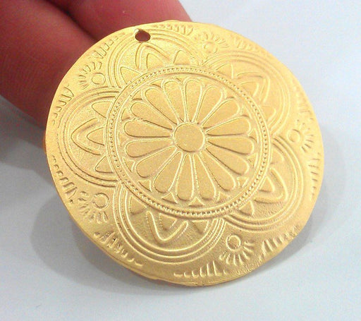 Gold Medallion Pendant, Gold Plated Pendant 42mm G17623