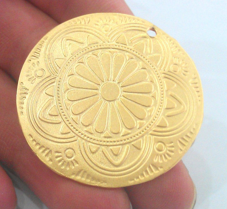 Gold Medallion Pendant, Gold Plated Pendant 42mm G17623