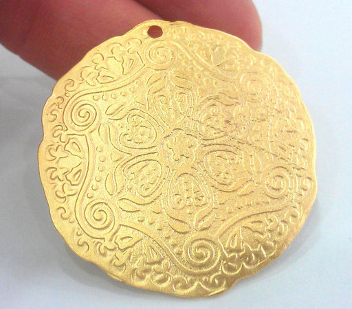 Gold Pendant Medallion Pendant , Gold Plated Pendant 45 mm  G11217