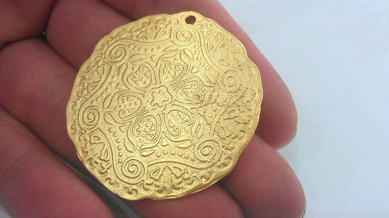 Gold Pendant Medallion Pendant , Gold Plated Pendant 45 mm  G11217