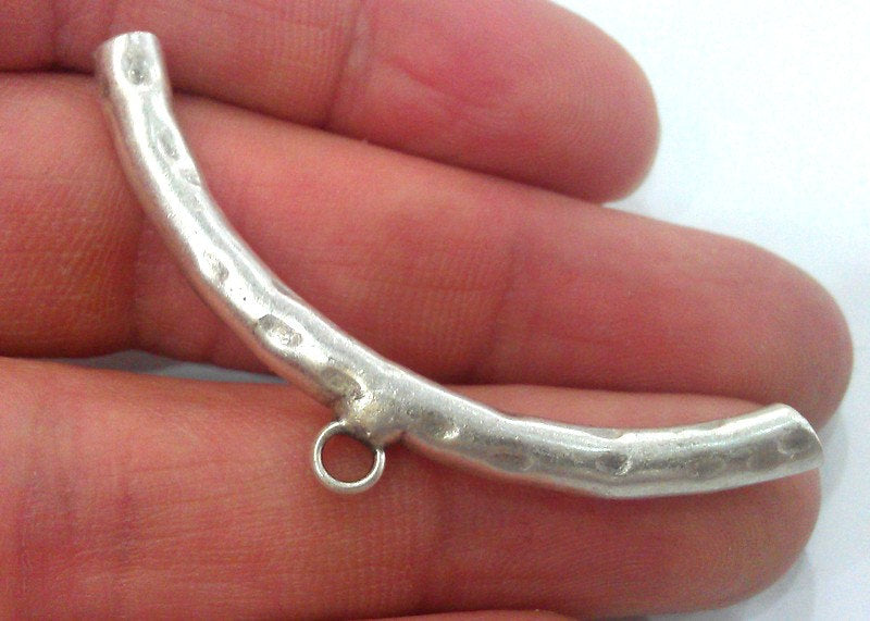 2 Pcs Antique Silver Plated Brass Tube Pendant with  one Loop Setting ,Findings G13766