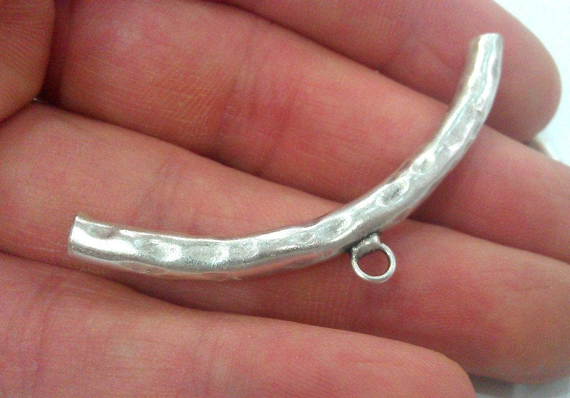 2 Pcs Antique Silver Plated Brass Tube Pendant with  one Loop Setting ,Findings G13766