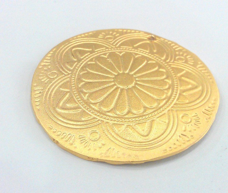 Gold Medallion Pendant, Gold Plated Pendant 42mm G17623