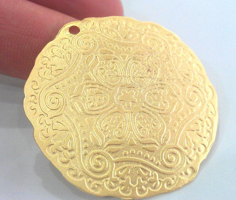 Gold Pendant Medallion Pendant , Gold Plated Pendant 45 mm  G11217