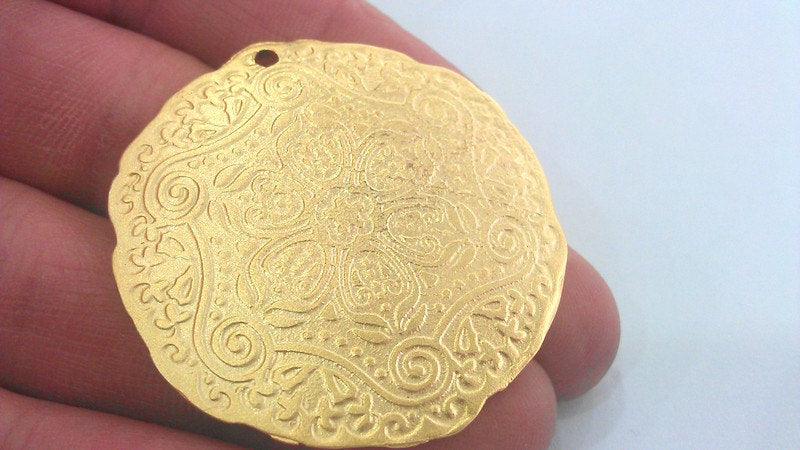 Gold Pendant Medallion Pendant , Gold Plated Pendant 45 mm  G11217