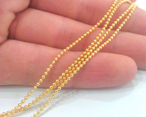 1 Meter - 3.3 Feet  Ball Chain (1,5mm), Gold Plated Brass G2168