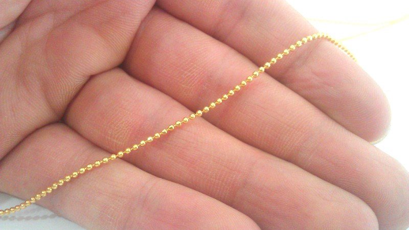 1 Meter - 3.3 Feet  Ball Chain (1,5mm), Gold Plated Brass G2168