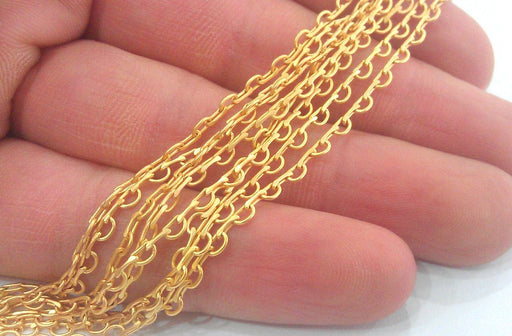 1 Meter - 3.3 Feet (1x1 - 3x2 mm.)  Soldered Cable D Chain , Gold Plated Brass G2169