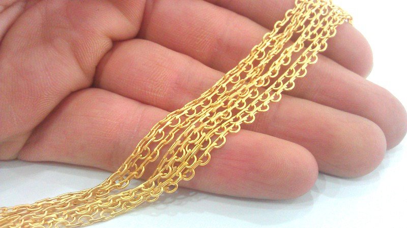 1 Meter - 3.3 Feet (1x1 - 3x2 mm.)  Soldered Cable D Chain , Gold Plated Brass G2169