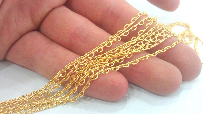 1 Meter - 3.3 Feet (1x1 - 3x2 mm.)  Soldered Cable D Chain , Gold Plated Brass G2169