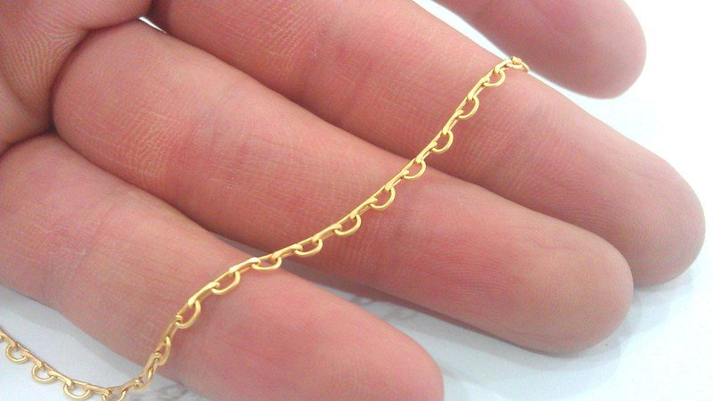 1 Meter - 3.3 Feet (1x1 - 3x2 mm.)  Soldered Cable D Chain , Gold Plated Brass G2169