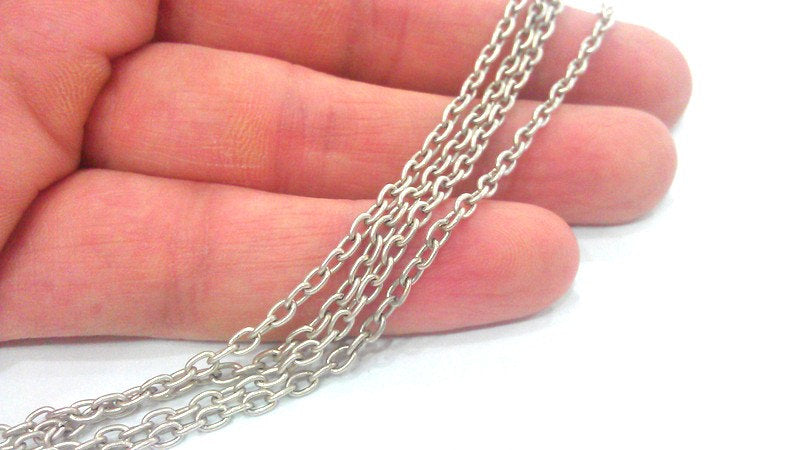 Antique Silver Plated Chain 1 Meter - 3.3 Feet  (3x4 mm) G11075