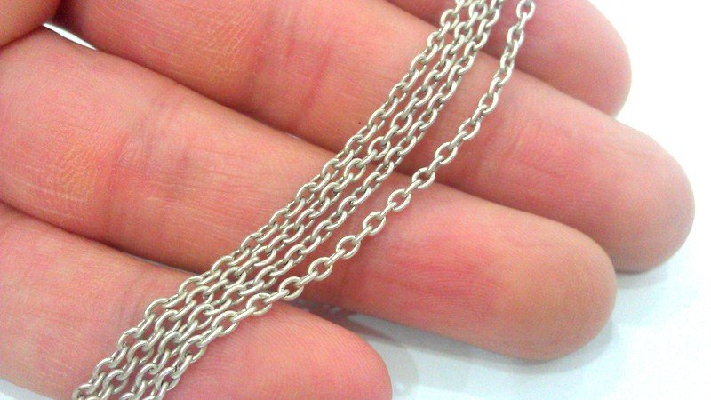 Silver Chain Silver Plated Chain Antique Silver Plated ,  1 Meter - 3.3 Feet  (2x3 mm)  G11073