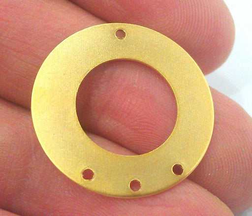 Gold Plated Findings Circle Round Pendants with Four Holes , Gold Plated Brass 4 Pcs (25 mm)  G2212