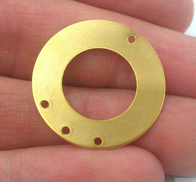 Gold Plated Findings Circle Round Pendants with Four Holes , Gold Plated Brass 4 Pcs (25 mm)  G2212