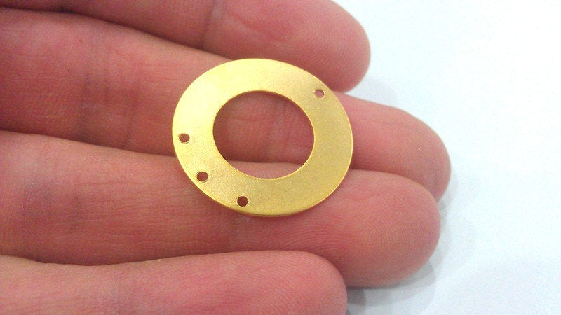 Gold Plated Findings Circle Round Pendants with Four Holes , Gold Plated Brass 4 Pcs (25 mm)  G2212