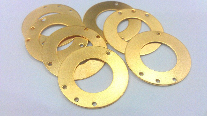 Gold Plated Findings Circle Round Pendants with Four Holes , Gold Plated Brass 4 Pcs (25 mm)  G2212