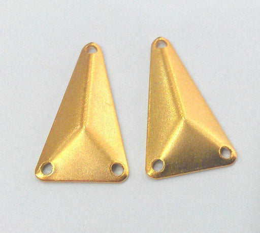 10 Triangle Connector with Three Holes , Gold Plated Brass (20x12 mm)  G2214