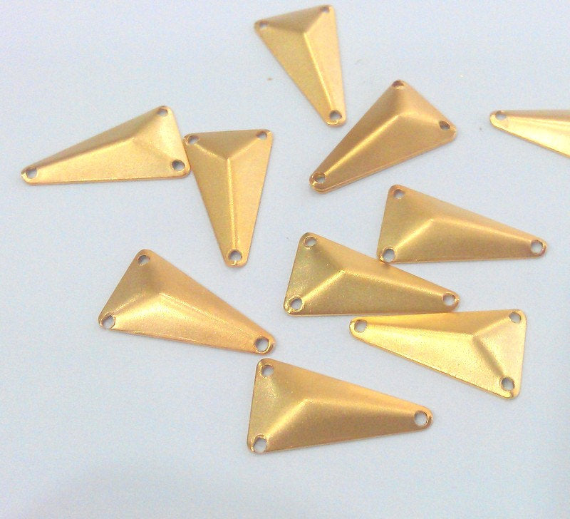 10 Triangle Connector with Three Holes , Gold Plated Brass (20x12 mm)  G2214