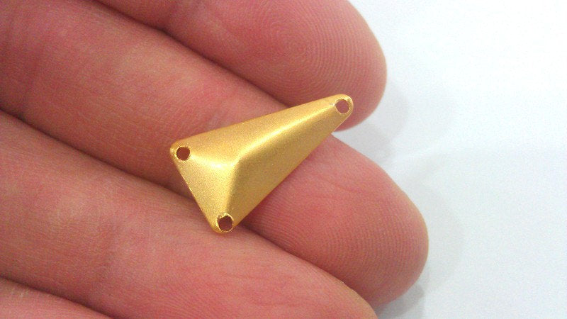 10 Triangle Connector with Three Holes , Gold Plated Brass (20x12 mm)  G2214