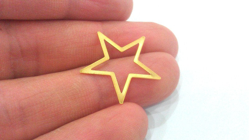 10 Pcs (22 mm)  Star Charms , Gold Plated Brass  G2216