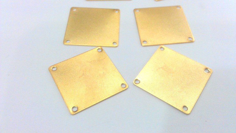 4 Pcs (20 mm) Square Connector with Four Holes  , Gold Plated Brass G2218