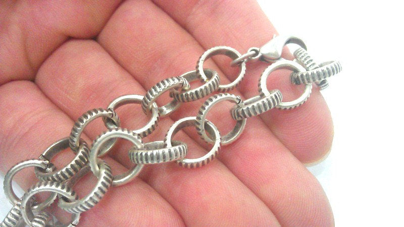 Silver Plated Bracelet Chain, Findings,12 mm  G4058