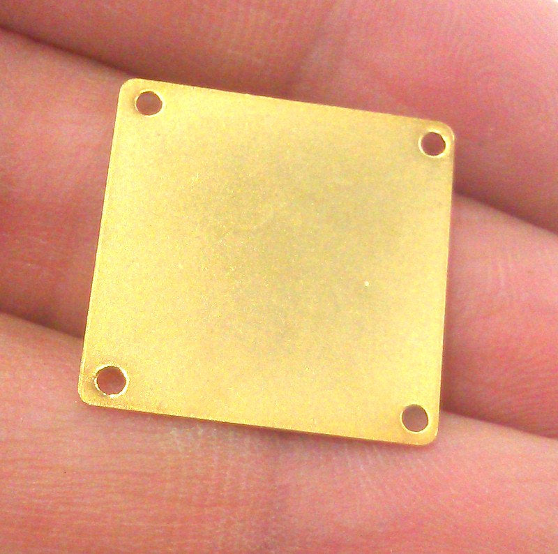 4 Pcs (20 mm) Square Connector with Four Holes  , Gold Plated Brass G2218
