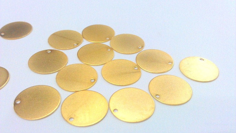 6 Gold Round Charms ,Gold Plated Brass  (16 mm)  G2223