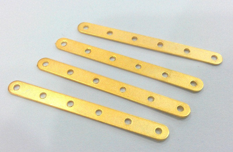 8 Gold Separator Connector with six holes  , Gold Plated Brass 8 Pcs (40x4 mm) G2226
