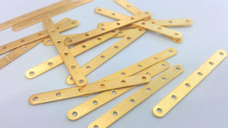 8 Gold Separator Connector with six holes  , Gold Plated Brass 8 Pcs (40x4 mm) G2226