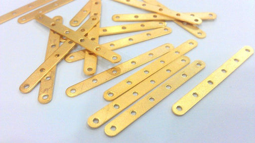 8 Gold Separator Connector with six holes  , Gold Plated Brass 8 Pcs (40x4 mm) G2226