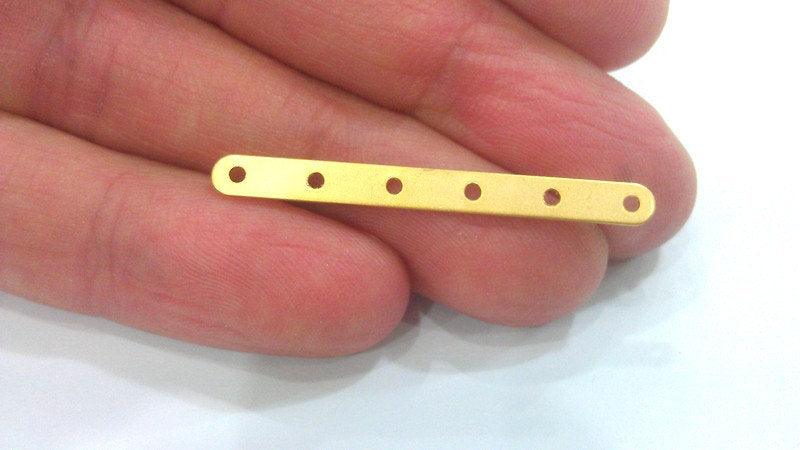 8 Gold Separator Connector with six holes  , Gold Plated Brass 8 Pcs (40x4 mm) G2226