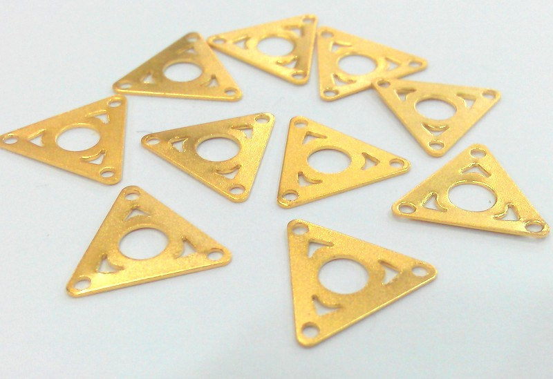 10 Pcs (13 mm) Triangle Connector,Charms , Gold Plated Brass G2229
