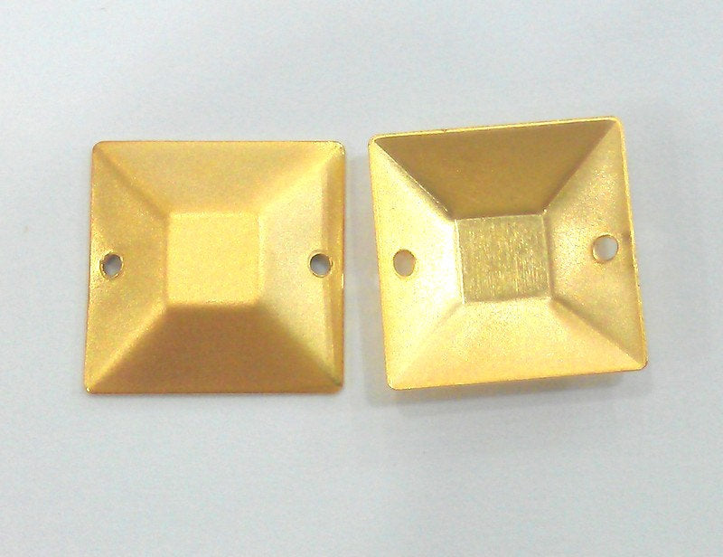 6 Gold Square Connector with Double Holes , Gold Plated Brass 6 Pcs (16 mm)   G2230