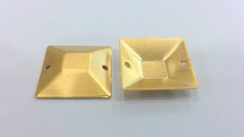 6 Gold Square Connector with Double Holes , Gold Plated Brass 6 Pcs (16 mm)   G2230