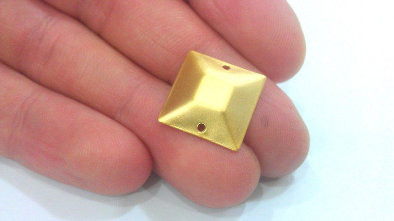 6 Gold Square Connector with Double Holes , Gold Plated Brass 6 Pcs (16 mm)   G2230