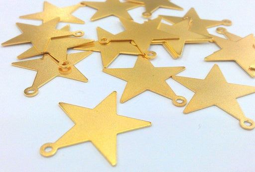 6 Gold Star Charms  Gold Plated Brass (22 mm)  G13723