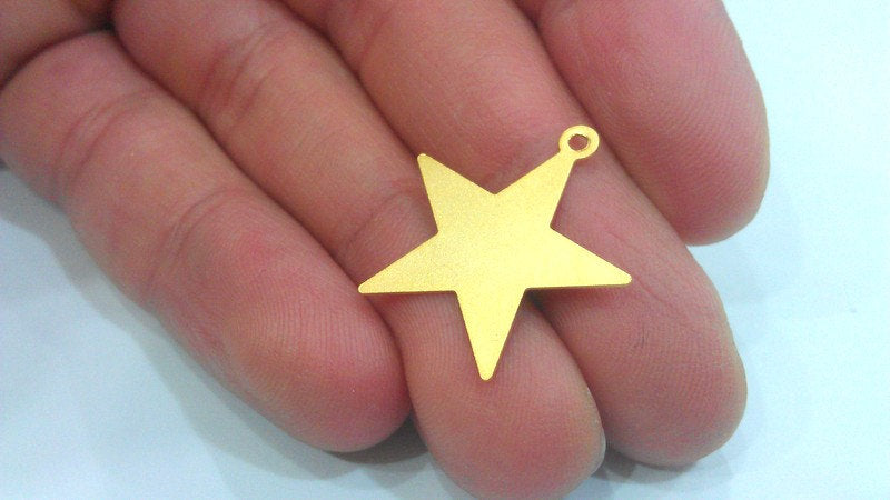 6 Gold Star Charms  Gold Plated Brass (22 mm)  G13723