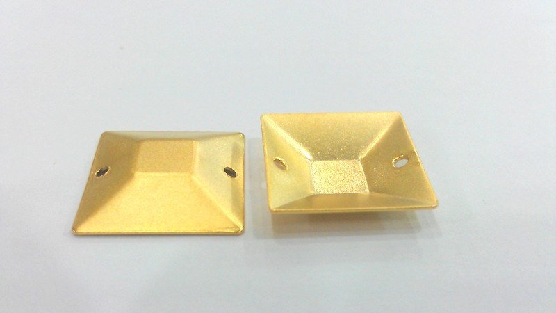6 Gold Square Connector with Double Holes , Gold Plated Brass 6 Pcs (16 mm)   G2230