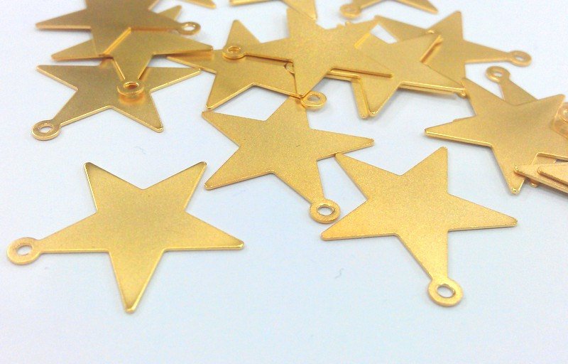 6 Gold Star Charms  Gold Plated Brass (22 mm)  G13723