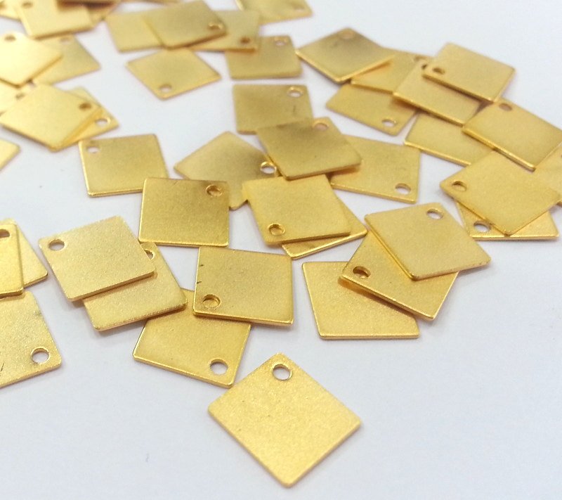 10 Pcs (10 mm)  Square Charms  , Gold Plated Brass G2247