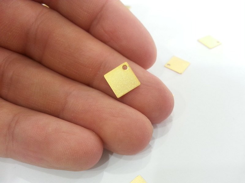 10 Pcs (10 mm)  Square Charms  , Gold Plated Brass G2247