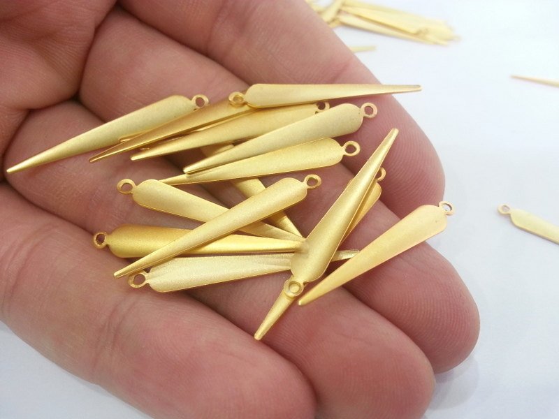 10 Gold Plated Brass Charms  (32x6 mm)  G15083