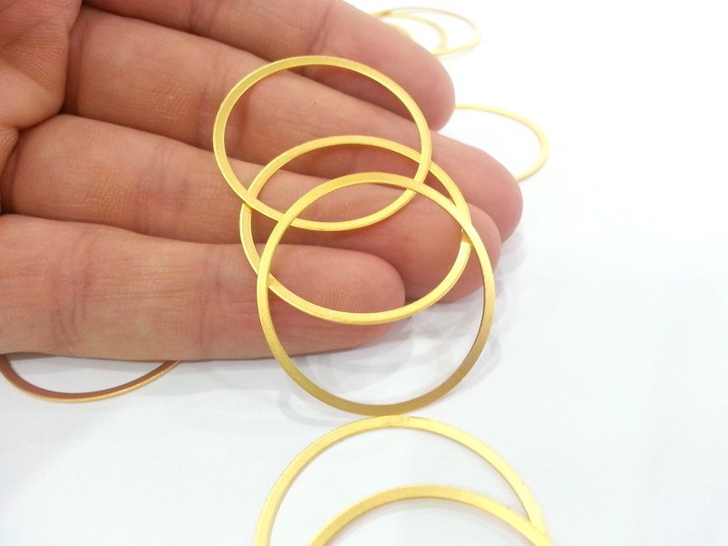 6 Gold Plated Brass Round Circle Findings ,6 Pcs (35mm)  G16686